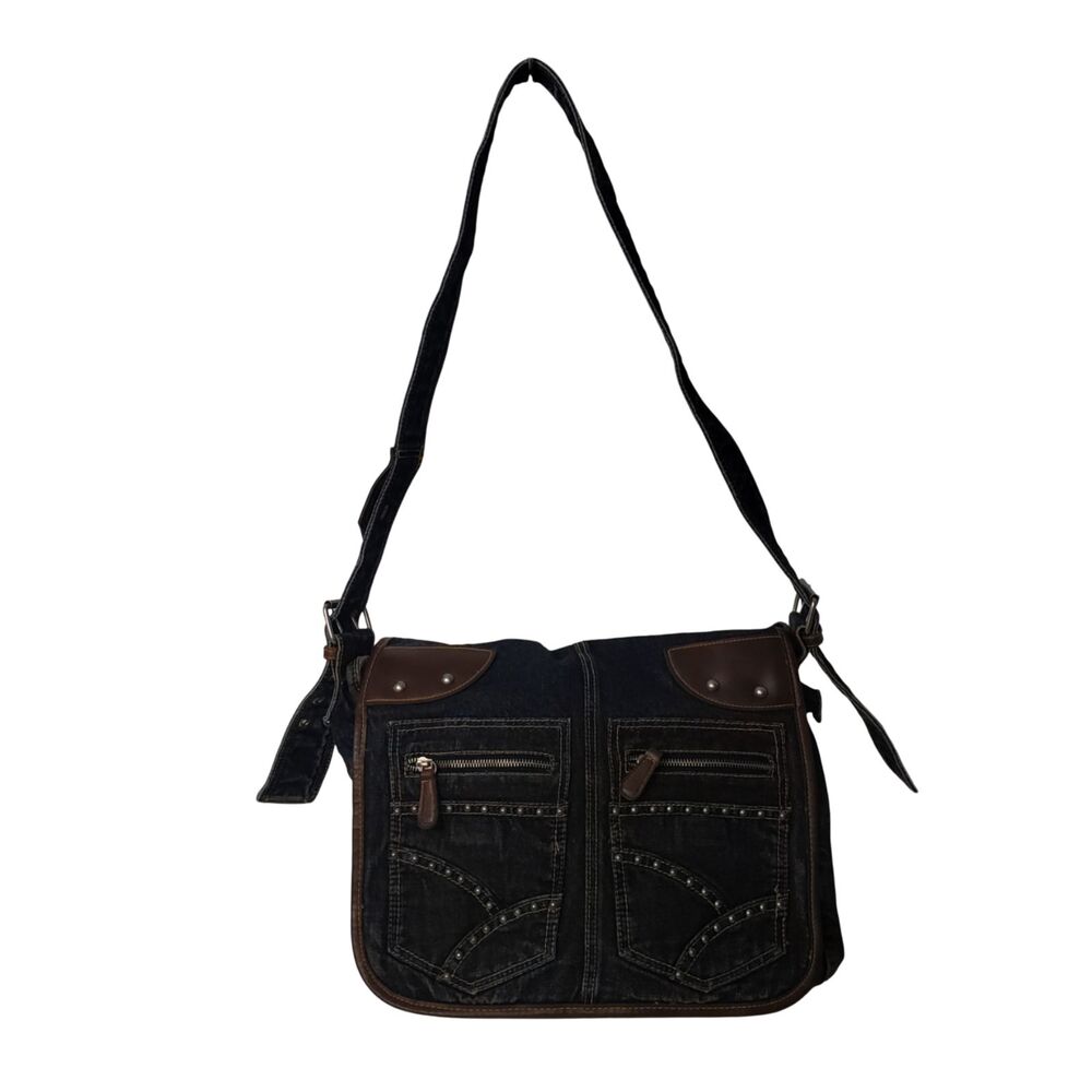 Vintage 90s Y2K Denim Jean Shoulder Bag Purse Pocketbook Tote Bag